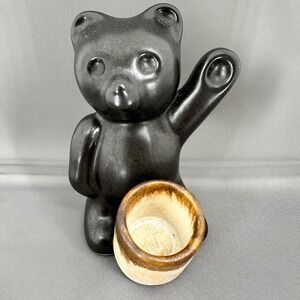 Pigeon River Pottery Black Bear Figurine Toothpick Holder T Bullen Signed 2001